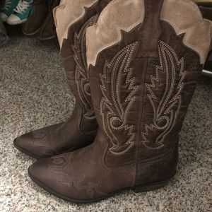 Brown and tan cowboy boots